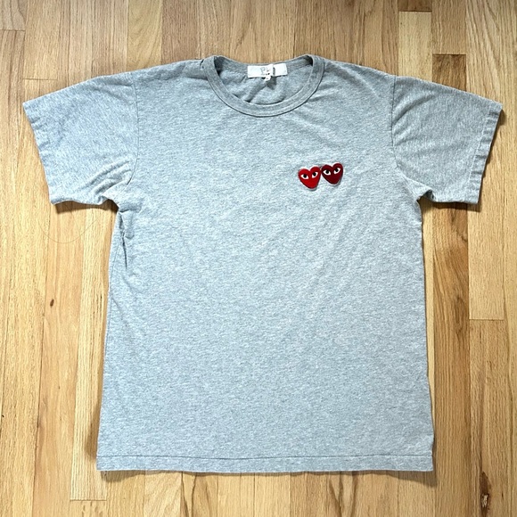 COMME DES GARCONS PLAY double hearts t-shirt gray cotton crew neck size XL - Picture 2 of 6